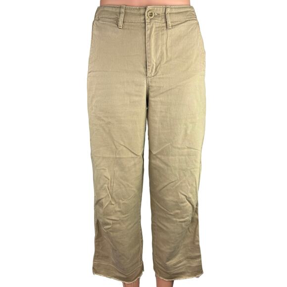 POLO Ralph Lauren Beige Straight Leg Frayed Raw Hem Cropped Trouser Pants Sz 0 - Picture 1 of 6